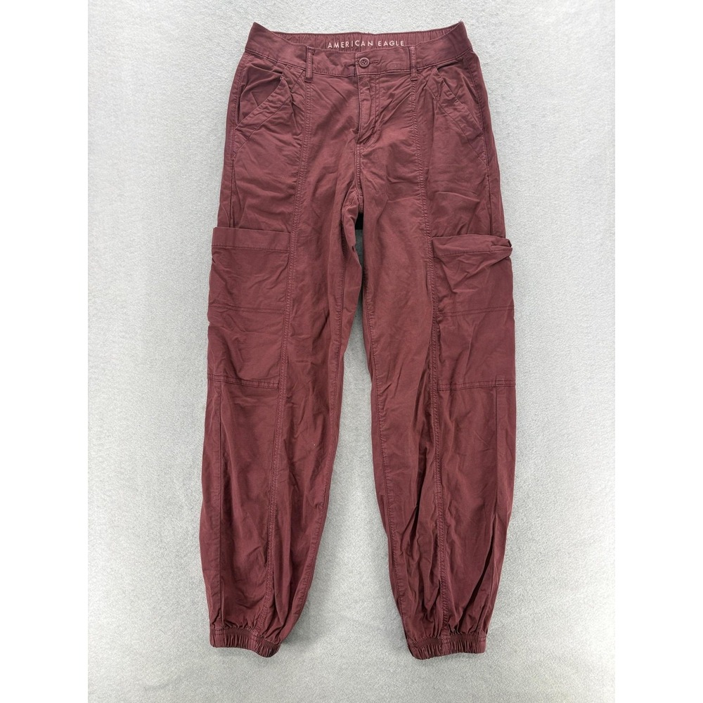 American Eagle Baggy Cargo Jogger Pants Womens 4 Tall Red Stretch Casual Travel